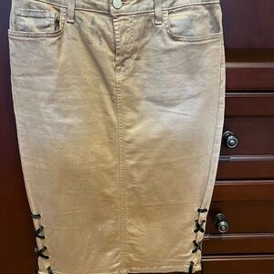 Metallic Gold wax coated/chrome effect flattering skirt